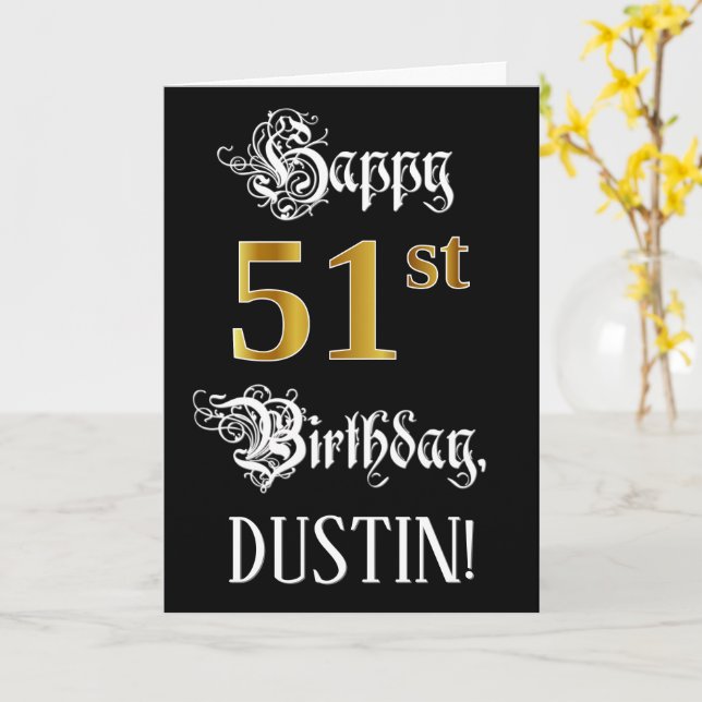 Carte 51e anniversaire — Script fantaisie; Faux Gold Loo (Fleur jaune)