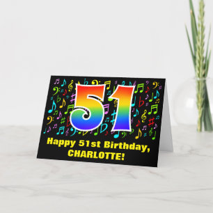 Carte 51e anniversaire : Symboles de musique colorée et 