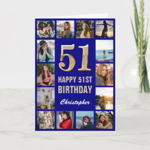 Carte 51e Joyeux Anniversaire Marine Bleu & Gold Photo C