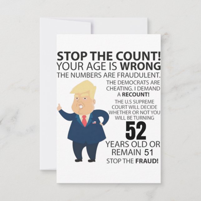 Carte 52 ans Trump heureux anniversaire présent drôle (Devant)