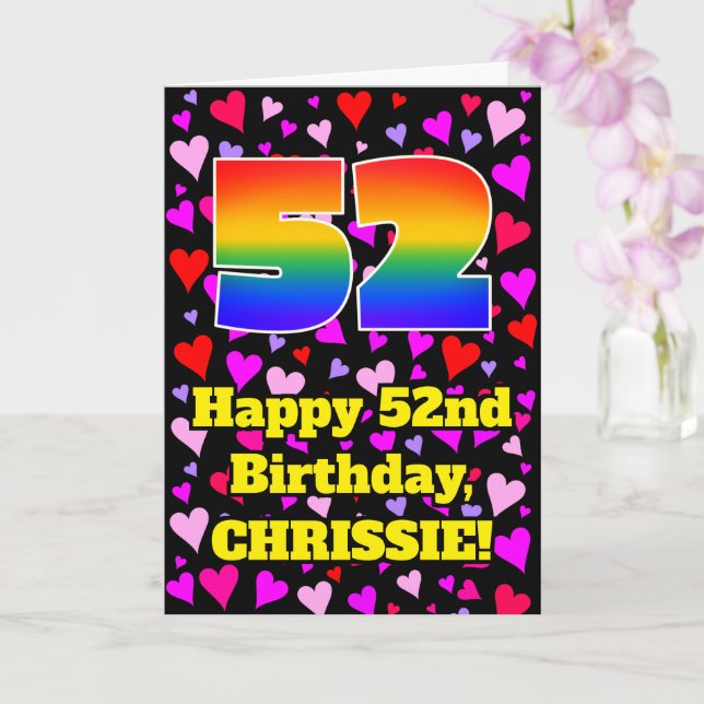 Carte 52e anniversaire : Amour Hearts Motif, Arc-en-ciel (Orchidée)