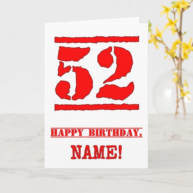 Carte 52e anniversaire : Amusant, Timbre en caoutchouc r (Fleur jaune)