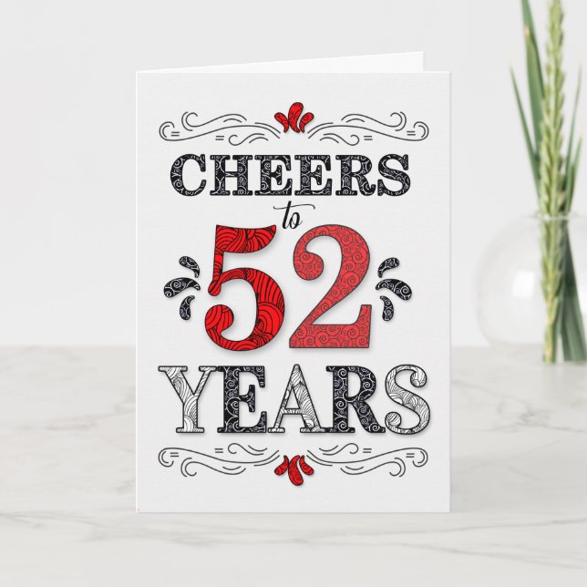 Carte 52e anniversaire Cheers en Motif noir blanc rouge (Devant)