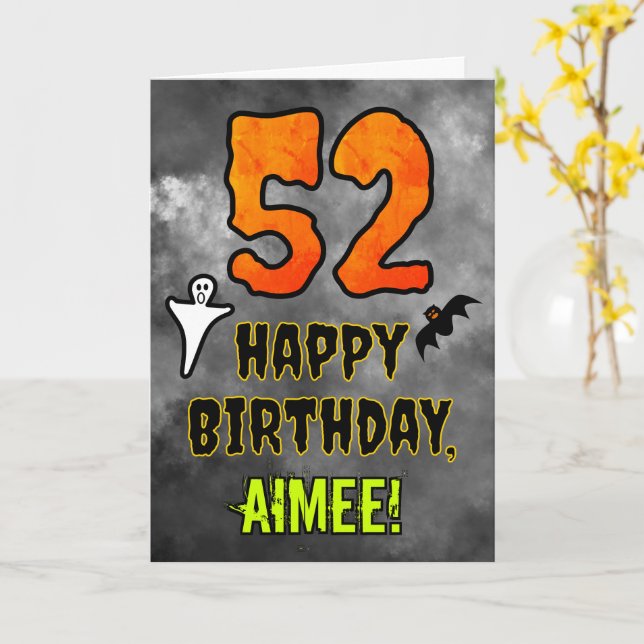 Carte 52e anniversaire : Eerie Halloween Thème + Nom per (Fleur jaune)