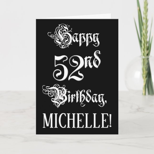 Carte 52e anniversaire : Fancy, Elegant Script + Nom per (Devant)