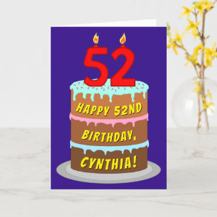 Carte 52e anniversaire : Fun Cake and Candles + Nom pers
