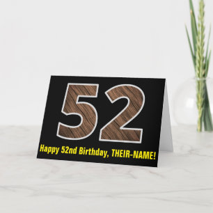 Carte 52e anniversaire : Nom + Faux Wood Grain Motif "52