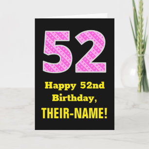 Carte 52e anniversaire : Pink Stripes and Hearts "52" + 
