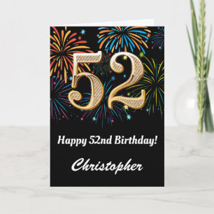 Carte 52e anniversaire Rainbow Fireworks noir et or