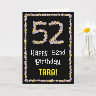 Carte 52nd Birthday: Floral Flowers Number, Custom Name