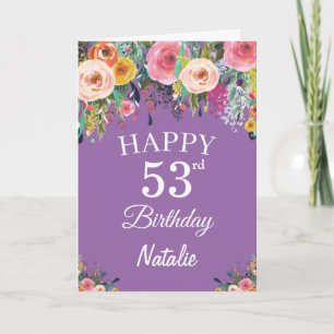 Carte 53e anniversaire Aquarelle Florale Fleurs violette
