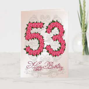 Carte 53e anniversaire avec roses et feuilles