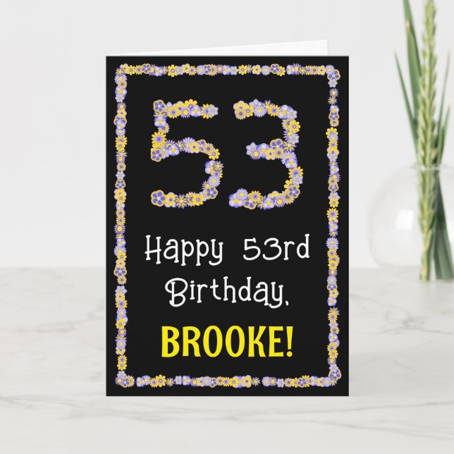 Carte 53e anniversaire : Floral Flowers Numéro, Nom pers (Devant)