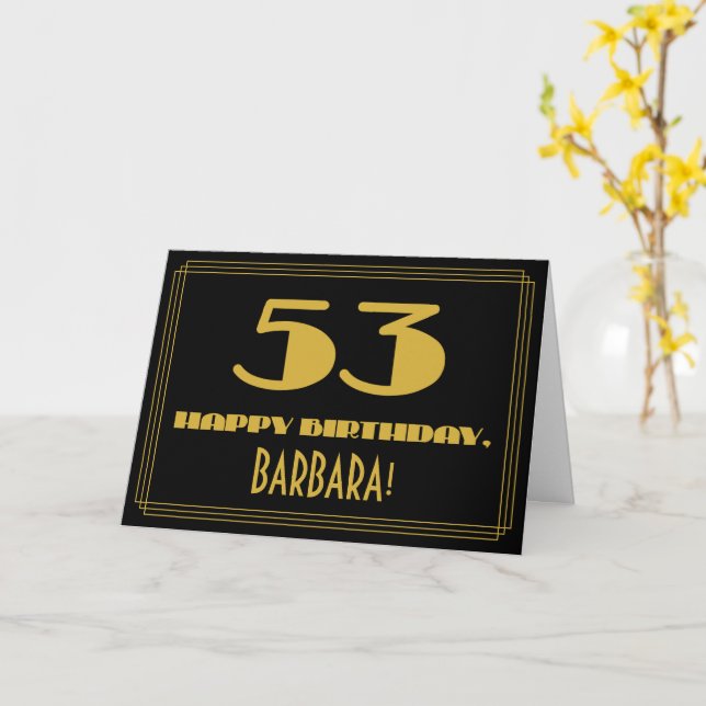 Carte 53e anniversaire : Nom + Art Déco Inspiré Look "53 (Fleur jaune)
