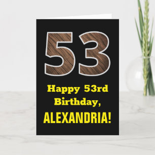 Carte 53e anniversaire : Nom, Motif Faux Wood Grain "53"