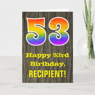 Carte 53e anniversaire : Rustic Faux Wood Look, Arc-en-c