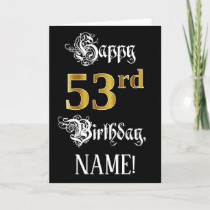 Carte 53e anniversaire — Script fantaisie; look or Faux;