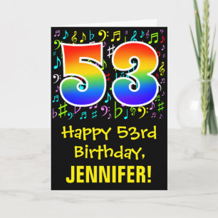 Carte 53e anniversaire : symboles musicaux colorés + arc