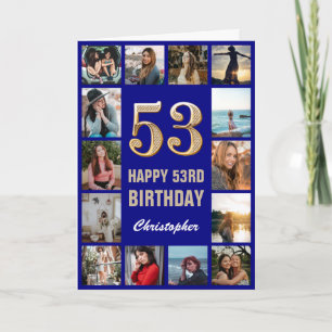 Carte 53e Joyeux Anniversaire Marine Bleu & Gold Photo C