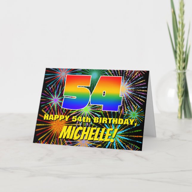 Carte 54e anniversaire : Feu d'artifice festif amusant e (Devant)
