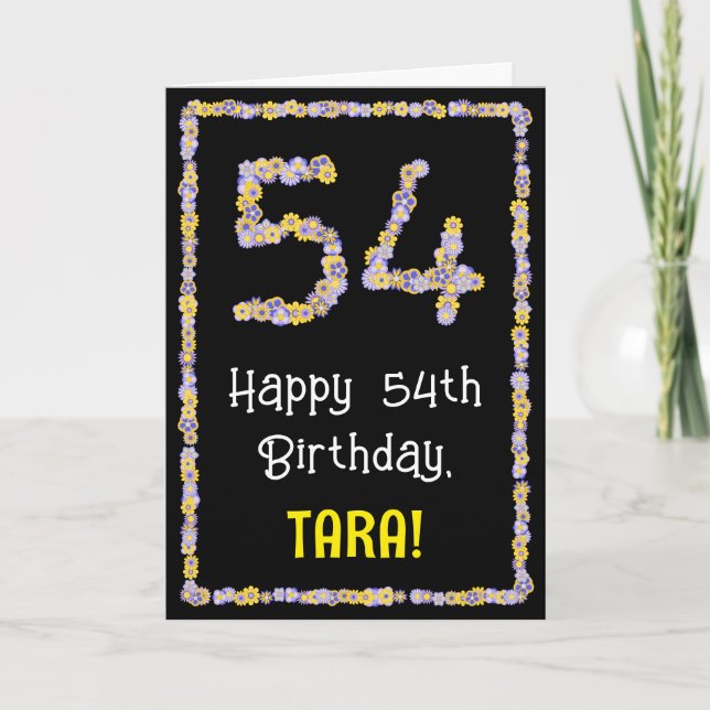 Carte 54e anniversaire : Floral Flowers Numéro, Nom pers (Devant)