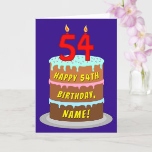 Carte 54e anniversaire : Fun Cake and Candles + Nom pers