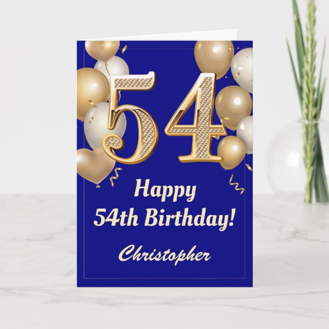 Carte 54e anniversaire Marine Bleu et Ballons d'or Confe (Devant)