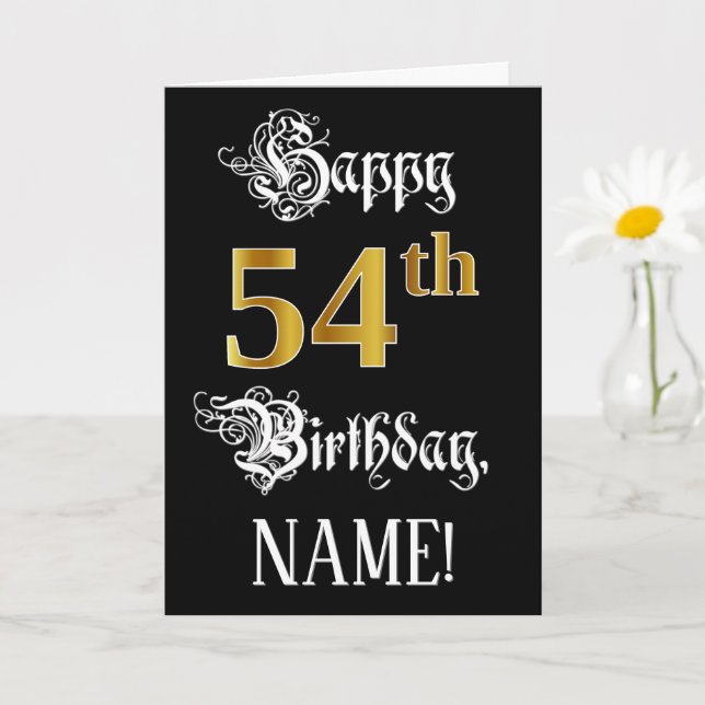 Carte 54e anniversaire — Script fantaisie; look or Faux; (Petite plante)