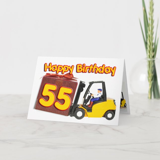 Carte 55e anniversaire avec chariot élévateur à fo (Devant)