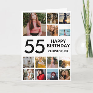 Carte 55e anniversaire Collage photo 13 photos noir blan