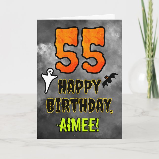 Carte 55e anniversaire : Eerie Halloween Thème + Nom per (Devant)