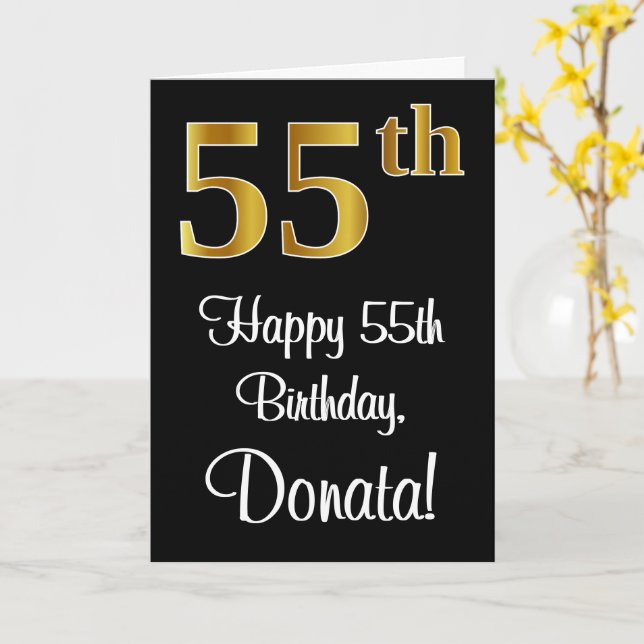 Carte 55e anniversaire ~ Elégant Luxueux Faux Gold Look  (Fleur jaune)