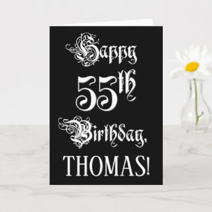 Carte 55e anniversaire : Fancy, Elegant Script + Nom per