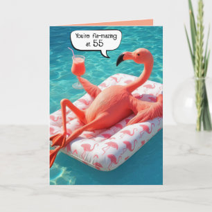 Carte 55e anniversaire Flamant rose flottant dans une pi