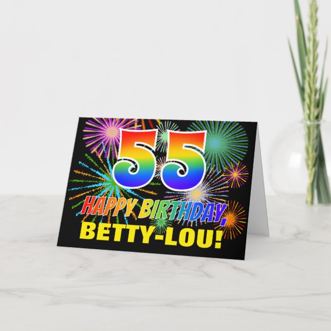Carte 55e anniversaire : Gras, Amusants, Feu d'artifice, (Devant)