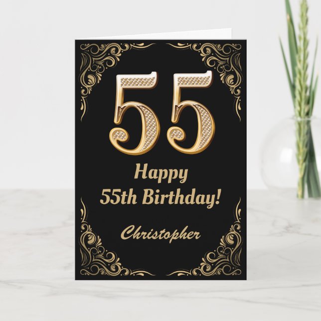 Carte 55e anniversaire Parties scintillant noir et or ca (Devant)