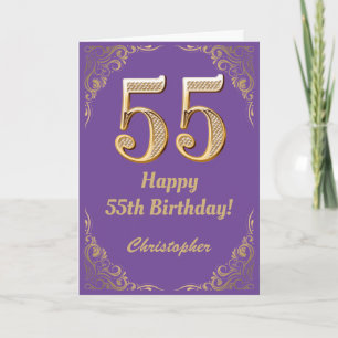 Carte 55e anniversaire Parties scintillant violet et or 