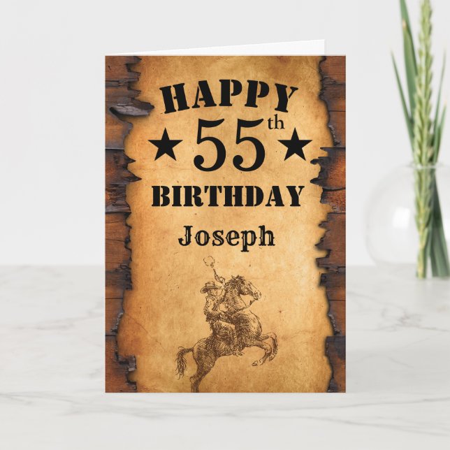 Carte 55e anniversaire Pays rustique Western Cowboy Hors (Devant)