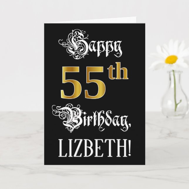 Carte 55e anniversaire — Script fantaisie; look or Faux; (Petite plante)
