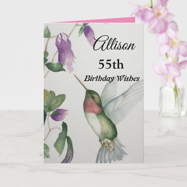 Carte 55e anniversaire souhaite un joli colibri élégant (Orchidée)