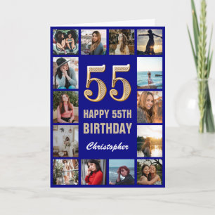 Carte 55e Joyeux Anniversaire Marine Bleu & Gold Photo C