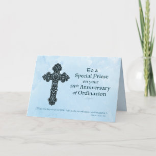 Carte 55e Ordination Anniversaire Prêtre, Croix Ornate