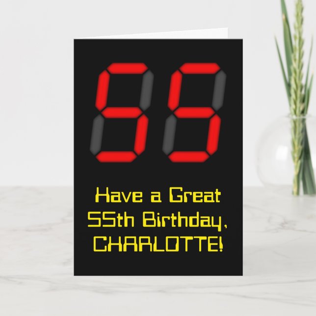 Carte 55ème anniversaire : Rouge Digital Clock Style "55 (Devant)