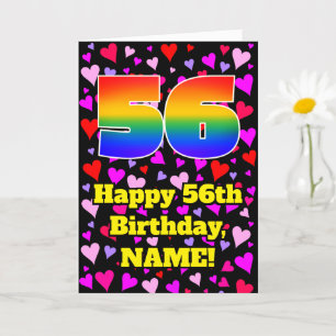 Carte 56e anniversaire : Amour Hearts Motif, Arc-en-ciel
