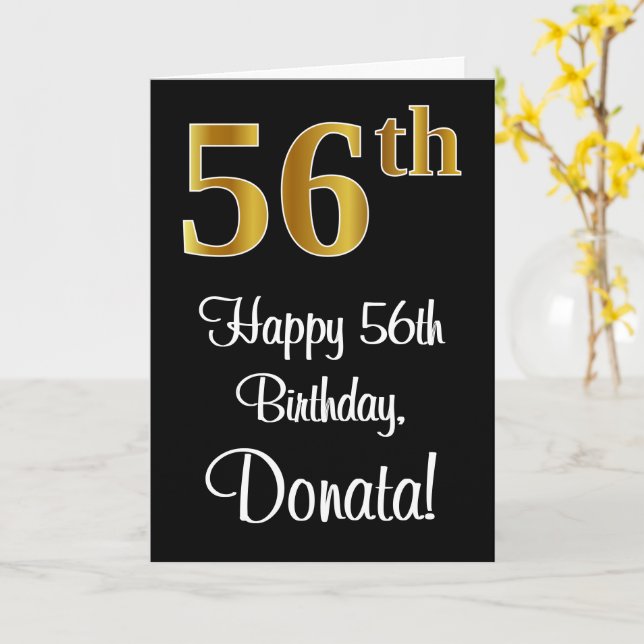 Carte 56e anniversaire ~ Elégant Luxueux Faux Gold Look  (Fleur jaune)
