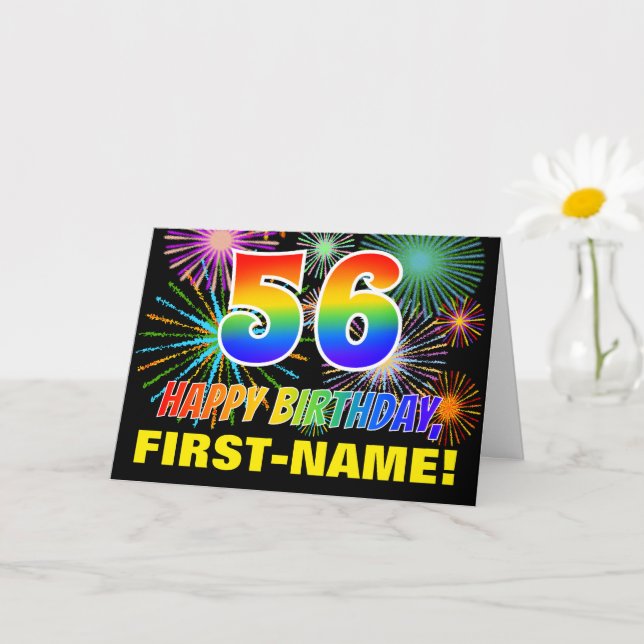 Carte 56e anniversaire : Gras, Amusants, Feu d'artifice, (Petite plante)