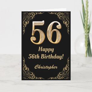 Carte 56e anniversaire Parties scintillant noir et or ca