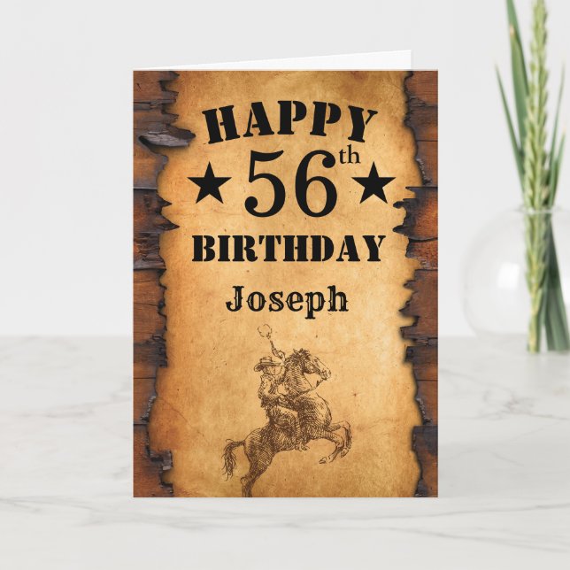 Carte 56e anniversaire Pays rustique Western Cowboy Hors (Devant)