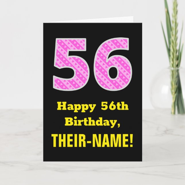 Carte 56e anniversaire : Pink Stripes and Hearts "56" +  (Devant)