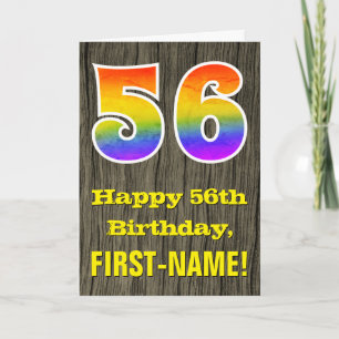 Carte 56e anniversaire : Rustic Faux Wood Look, Arc-en-c